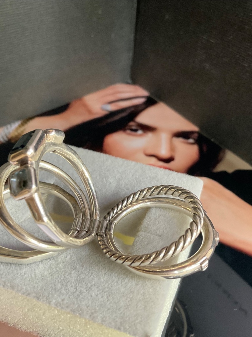 David Yurman Stax Sterling Silver/Blue Topaz size 8 Ring Stamped @DY925 - Picture 5 of 6